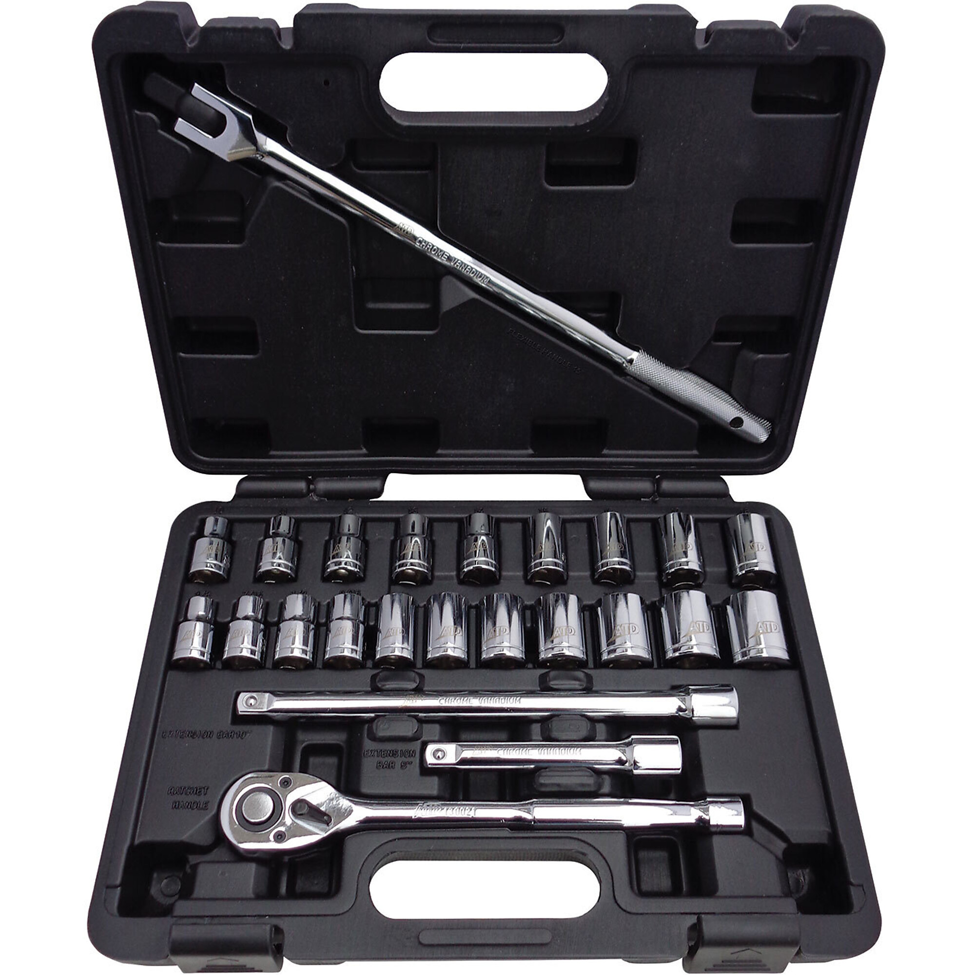 ATD Socket Set 1/2Dr 24Pc Std Sae & Metric 6Pt, Model# 10091